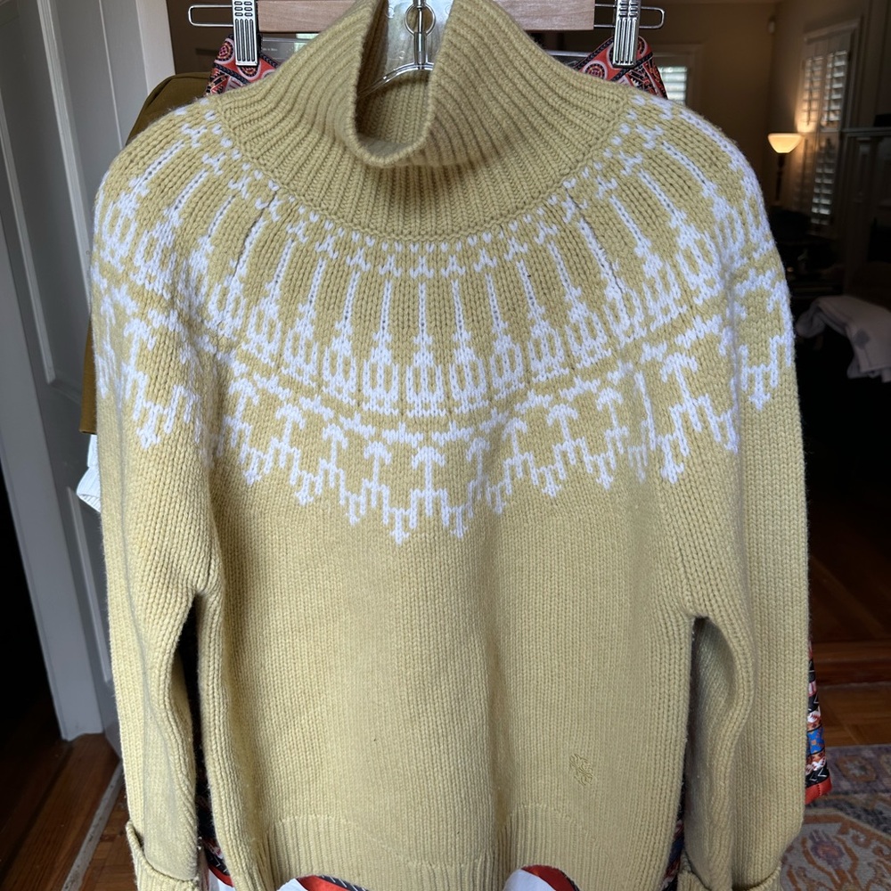 Tory Sport Yellow and White Fair Isle Turtleneck Sweater